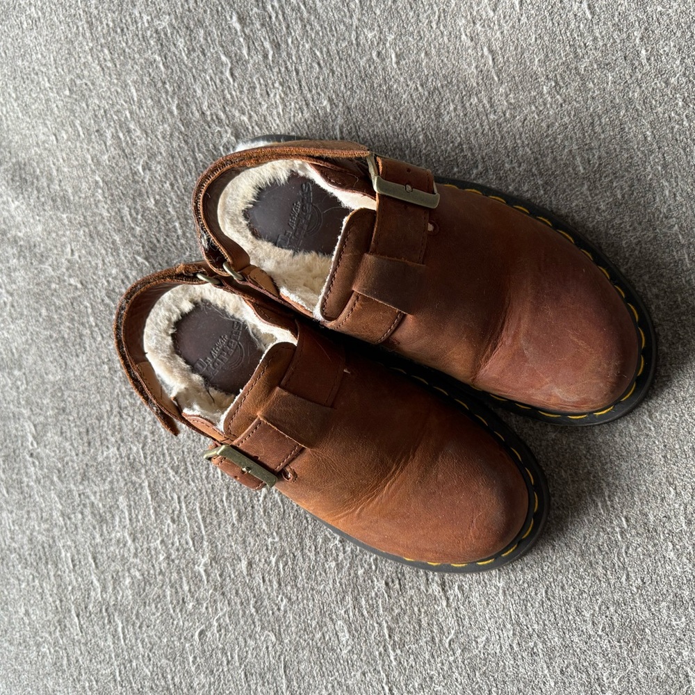 Dr. Martens Brown Leather Mules with Strap